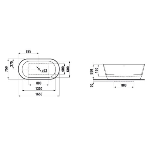 Laufen Pro Freestanding Bathtub in Marbond Material Black/White - Image 2